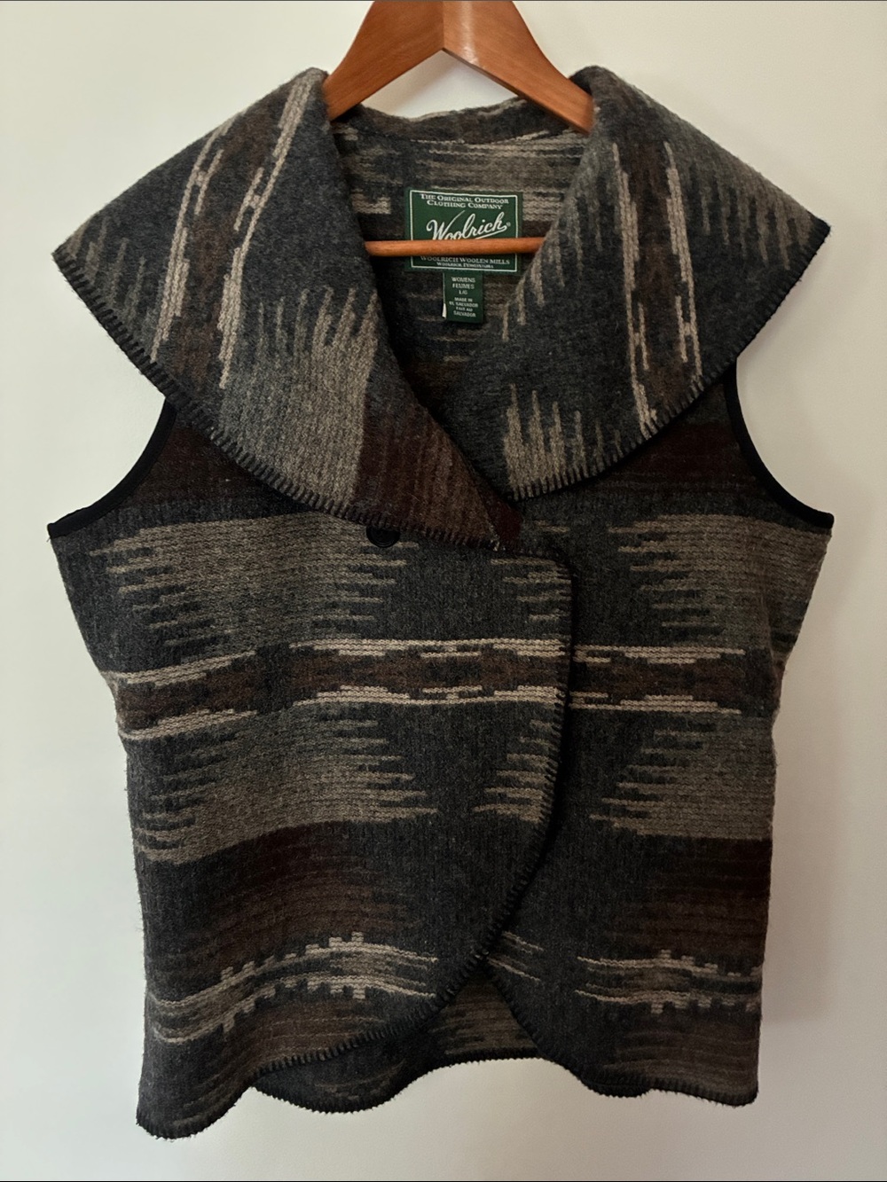 Woolrich Gray & Brown Southwestern Wool Shawl-Collar Vest